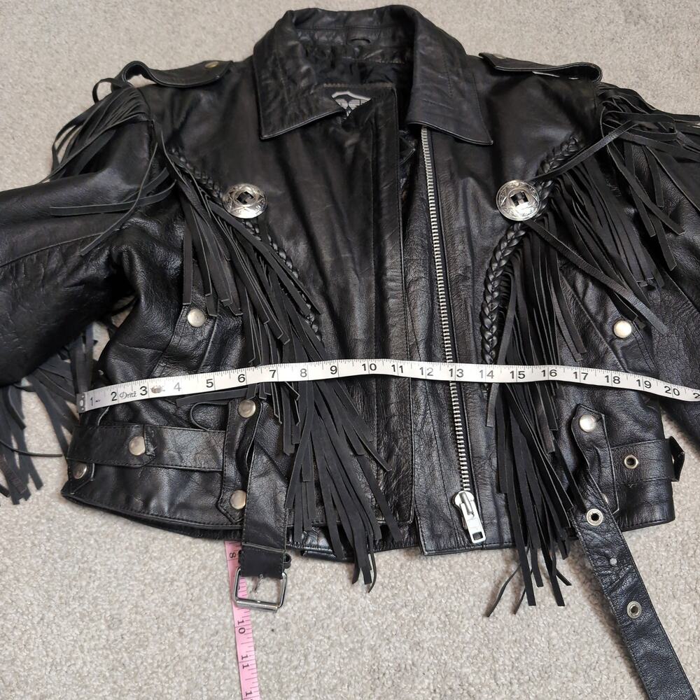 Cropped Leather Fringe Jacket Biker Vintage - Picture 8 of 8